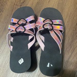 pink holographic platform sandals